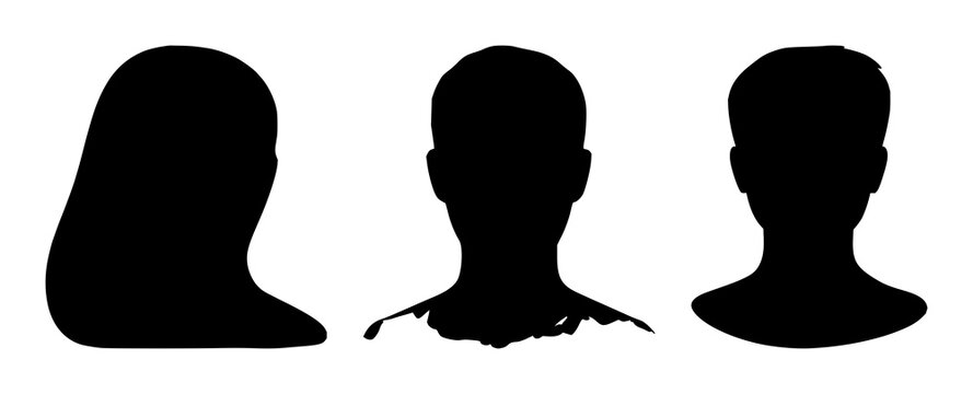 User profile avatar icons set with solid black icon on clean white background featuring silhouette, flat design, single color with minimalist style and outline