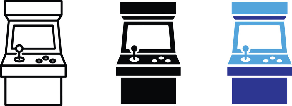 Classic retro arcade video game machine vector icons illustration bundle flat silhouette