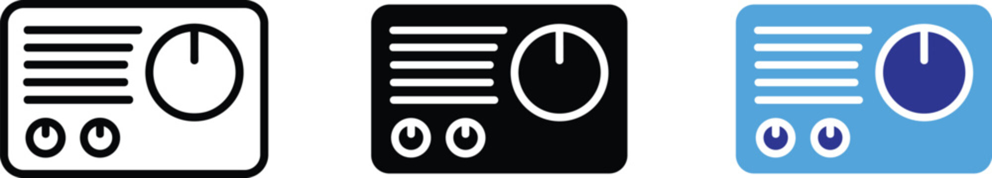Retro broadcast fm radio tuner vector icons illustration bundle flat silhouette