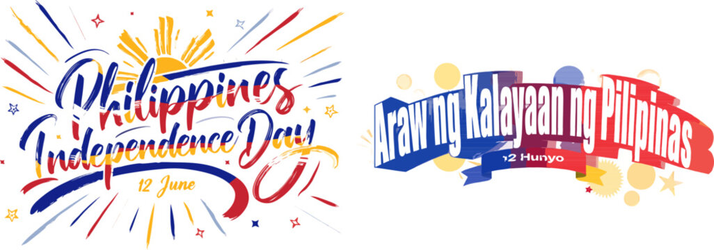 Philippines independence day celebration graphic design elements with text and colorful abstract shapes