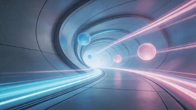 Futuristic tunnel with glowing spheres