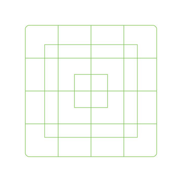 App flat icon size template. Guide, sizing for application simple logo design mockup. Blank green grid layout for web or mobile system app. Icon grid sample isolated on white background.