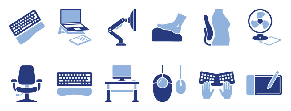 Set of ergonomic computer accessories for comfortable office work and healthy computing environment