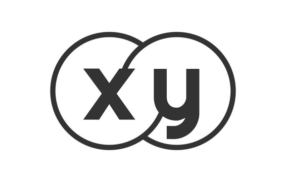 XY business company emblem with outline rounds and letters x y. Logo template of two merged circles for brand identity, logotype. Vector Infinity symbol