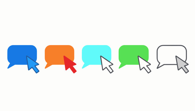 Colorful Speech Bubbles with Cursor Arrows on White Background