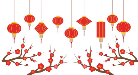 Chinese New Year Decorations: Red Lanterns and Plum Blossoms © azril