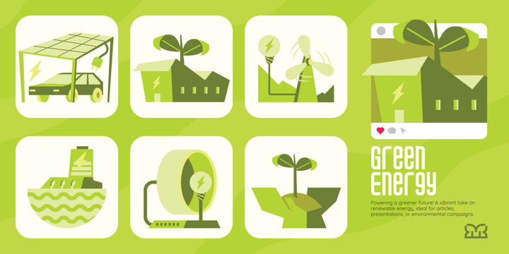 Flat Design Green Energy Illustration Set