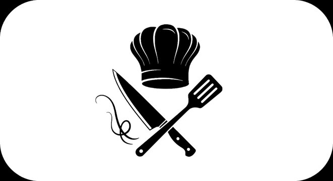 Black chef hat and kitchen utensils.