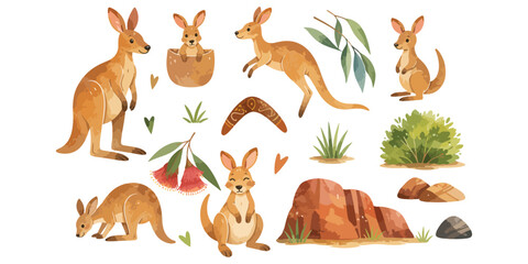 Fototapeta premium watercolor kangaroo collection