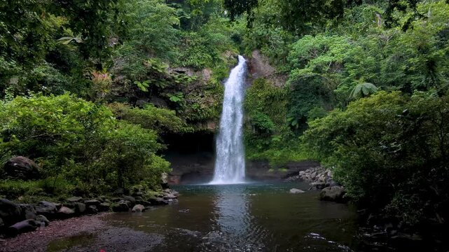 Scenic Fijian landscape view Tavoro Waterfall at Bouma National Heritage Park on Taveuni Island, Fiji