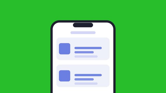 Smartphone Mobile App UI Mockup with Content Cards on Green Background
