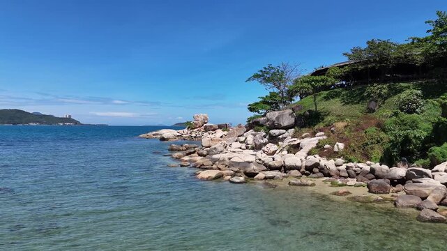Aerial view of Hon Chong cape with garden of stones in the North of Nha Trang city, central Vietnam.