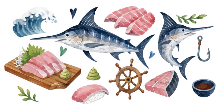 watercolor marlin swordfish collection