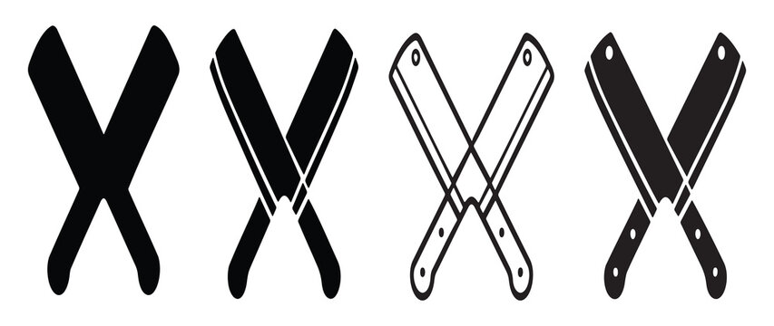 Crossed Chef Knives Icon Design Element. Kitchen Knife Symbol for Culinary and Restaurant Graphics. Professional Cooking Tools Silhouette