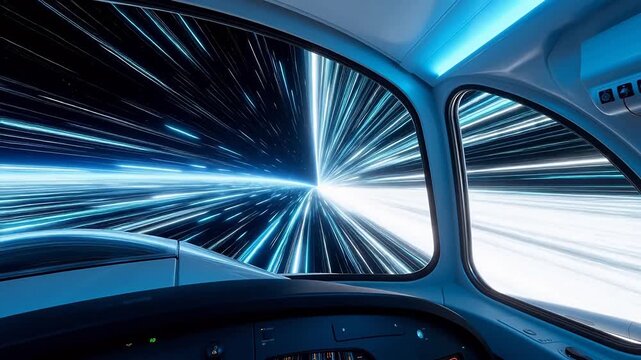 Warp Speed Star Streaks Through Spaceship Window