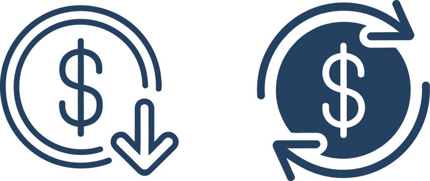 Profit, decrease icon vector, financial management symbol with downward dollar sign for budget control and cost reduction concept.