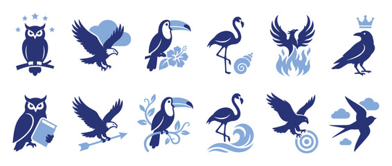 Fototapeta premium Set of bird logos for branding and identity design showcasing diverse avian species