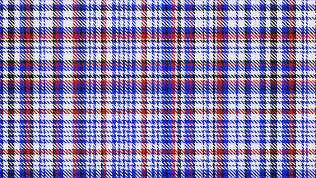 Vibrant blue, red, and black plaid pattern on white background