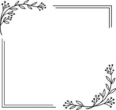 Minimalist square frame with floral corner elements and branches with berries vector illustration, baby shower