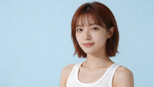 Young woman with short hair wearing white top