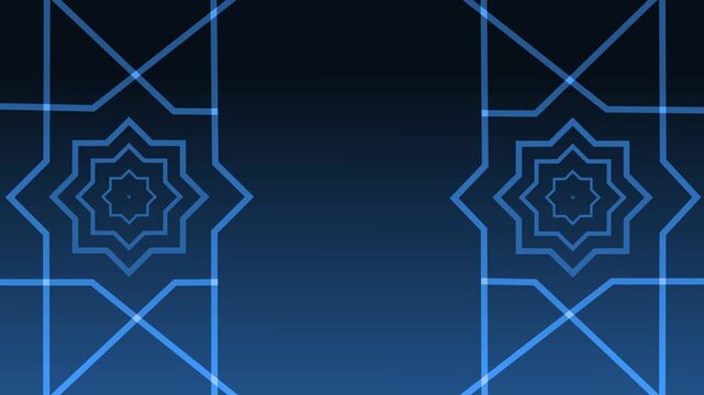 Geometric star pattern background animation, Abstract symmetrical geometric pattern with star shapes and intersecting lines on gradient background