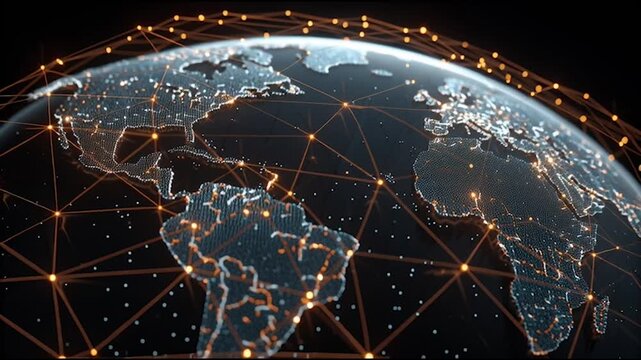abstract business connection of line from nail node to node on world map background Innovation network points Earth's surface	