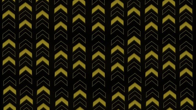 Repeating chevron pattern with dotted outlines background animation, vertical columns of arrows high contrast geometric texture
