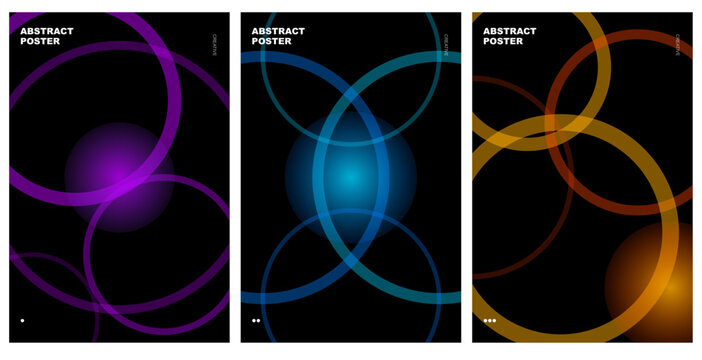 Abstract Glowing Wireframe Ring Poster Template with Thin Neon Circles for Futuristic Tech Branding