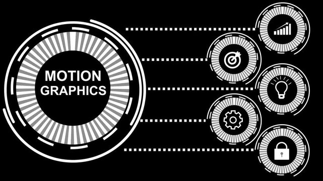 Futuristic motion graphics interface with glowing digital circle and lines.
