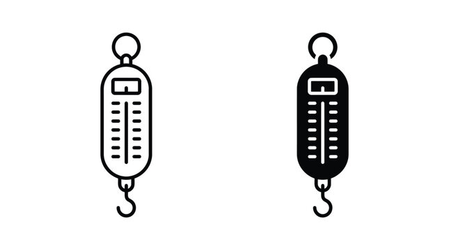 Spring scale vector icon isolated on white Black and white outline line art and solid glyph silhouette