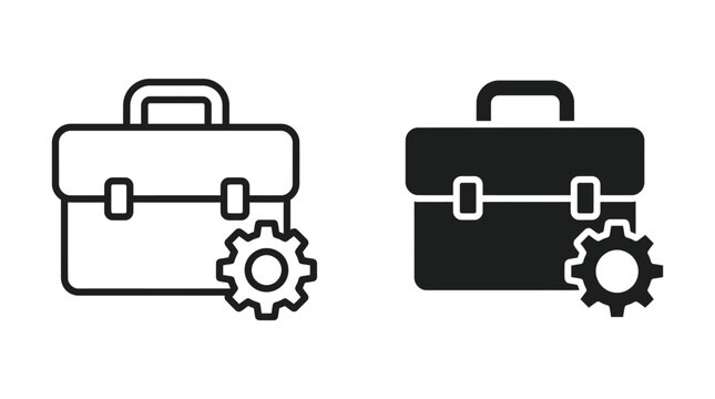 Toolkit vector icon isolated on white Black and white outline line art and solid glyph silhouette