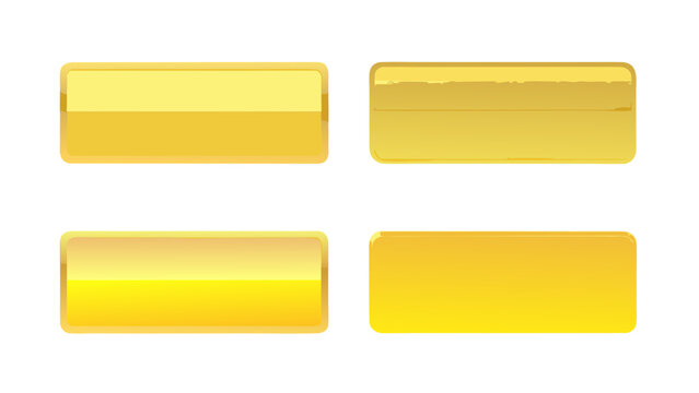 four rectangular gold buttons with glossy finish on a black background