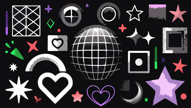 y2k acid graphics kit visuals a chaotic mix of shapes and symbols