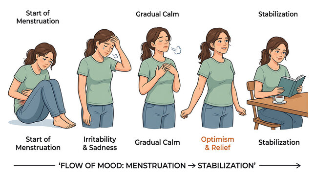Woman experiences mood changes during menstruation and stabilization phases