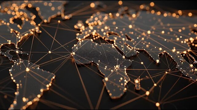 abstract business connection of line from nail node to node on world map background Innovation network points Earth's surface	