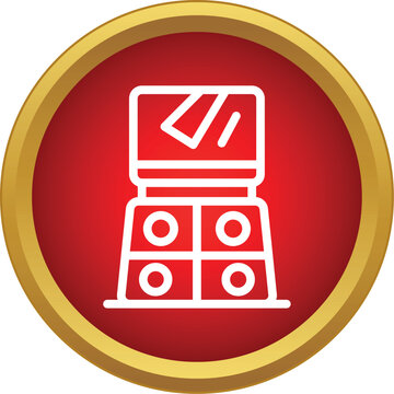 Science fiction alien dalek robot symbol on a red background with golden frame