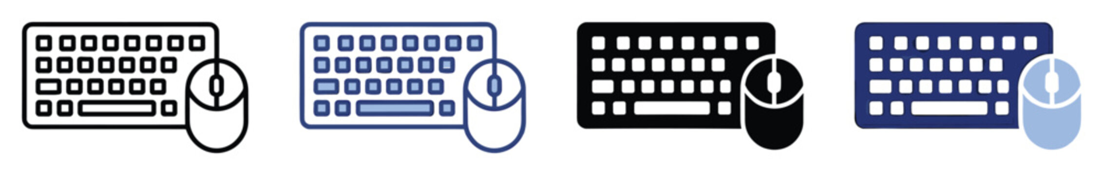 Set of computer keyboard and mouse peripheral icons for software application interfaces and digital