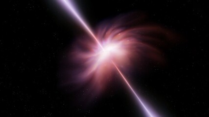 Galaxy with an active nucleus absorbs matter from space. Quasar with jets radiates energy into space. © Nazarii