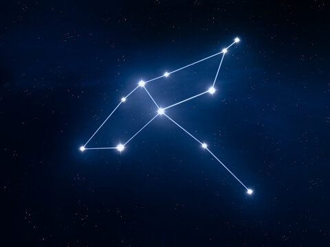Cygnus constellation in the night sky. Image with a cluster of bright stars. Astrological sign.