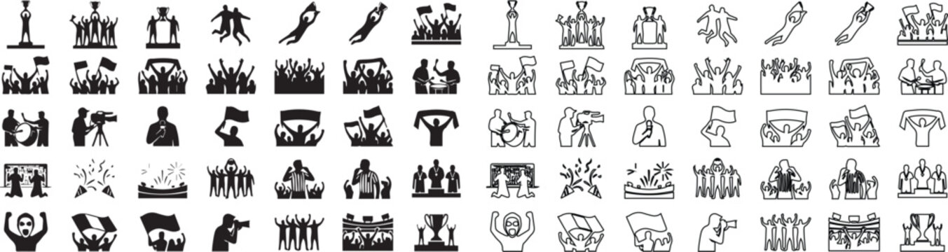 Political election and protest icon set, 70 government and democracy vector elements, black silhouette and line art symbols for voting and activism