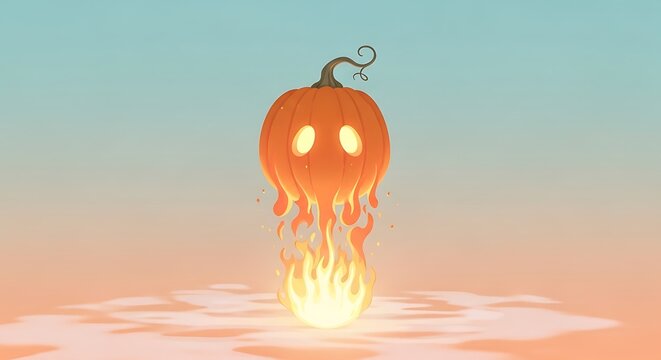 Halloween pumpkin on fire exploding.