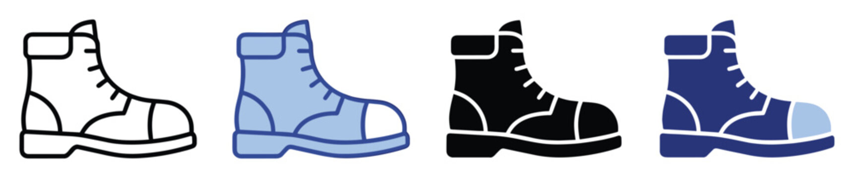 Set of boots icons representing rugged footwear for outdoor activities or labor tasks