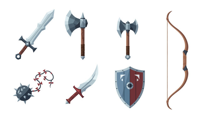 Fantasy medieval weapons set for game design and historical illustrations.