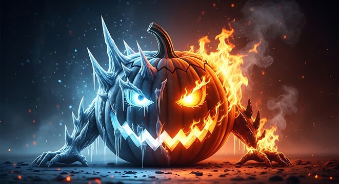 Fantasy creature pumpkin Halloween monster.