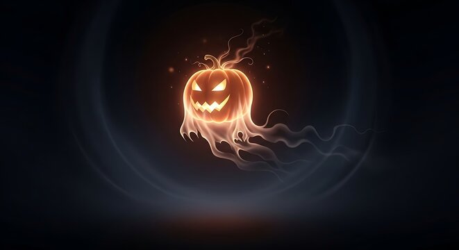 Glowing Pumpkin in Dark Background.