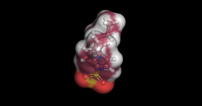 Tolbutamide, drug/sulfonylurea and KATP channel blocker for type 2 diabetes and obesity, 3D molecule spinning, 4K
