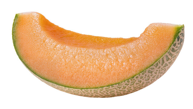Cantaloupe melon slice with green rind and orange flesh