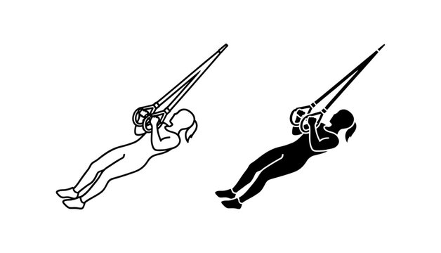Fitness Training Vector Icons, Suspension Workout Silhouette, Bodyweight Exercise Graphics