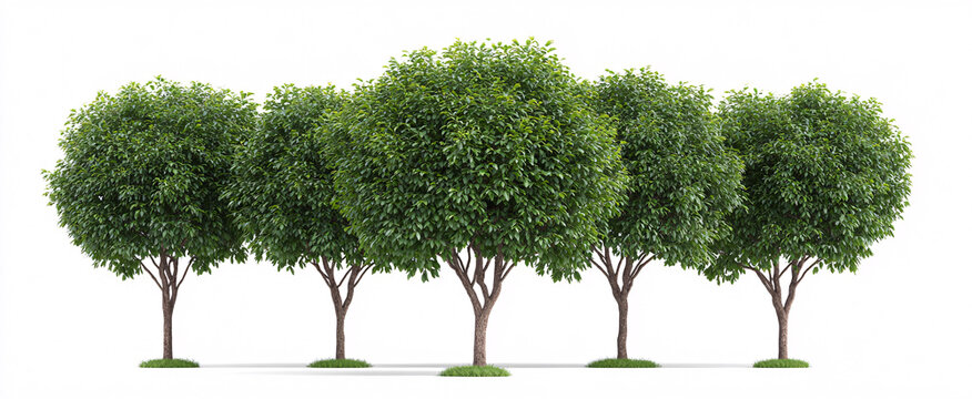 Ficus benjamina trees stand like elegant sentinels against a crisp white canvas