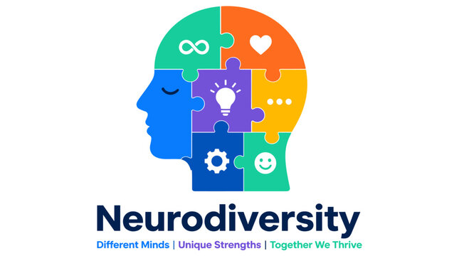 Colorful Puzzle Head Representing Neurodiversity Concept.